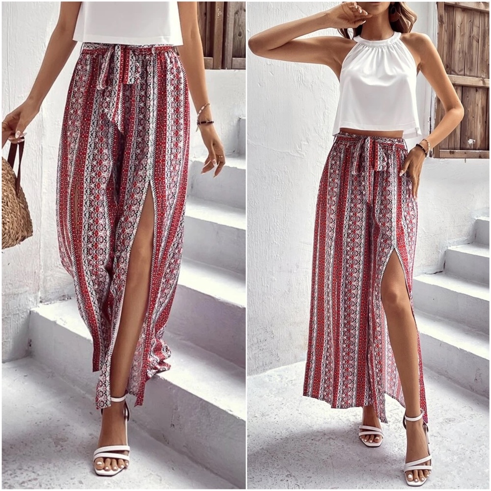 Boho Halter Top Print Wide leg Slit Pants - Picture 4 of 4